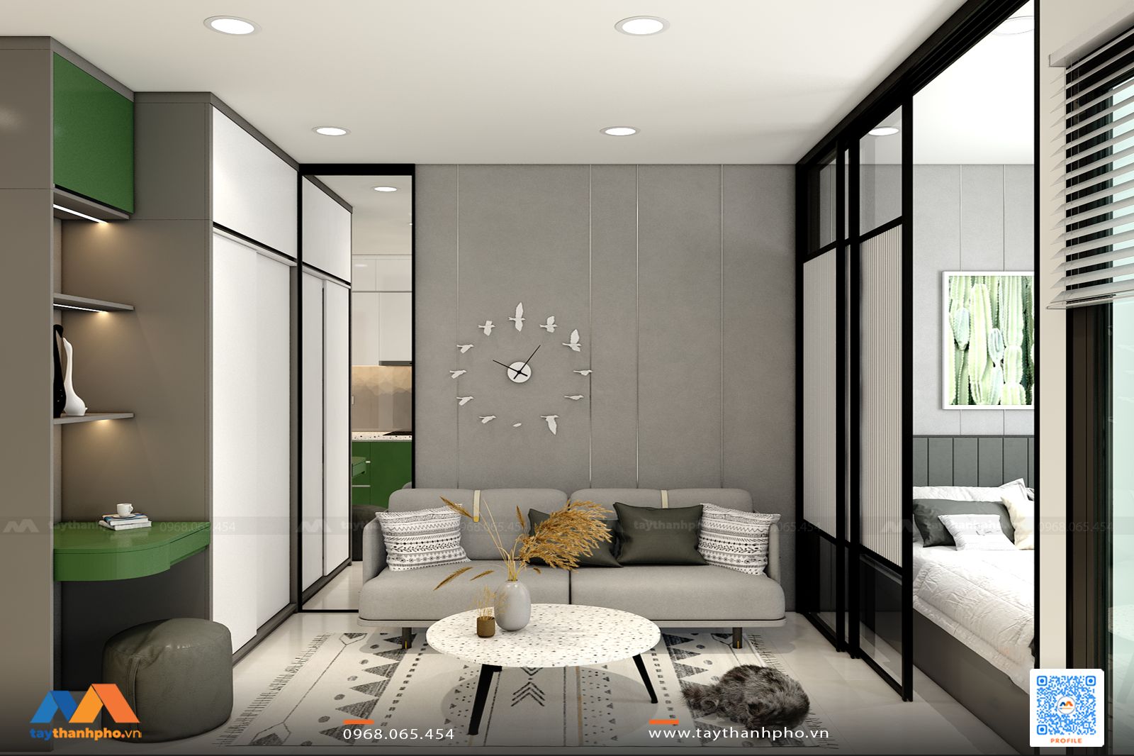 thiết kế nội thất căn hộ studio vinhomes grand park 1